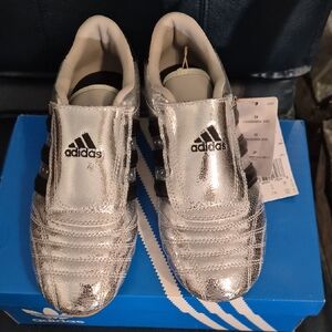 adidas Silver Metallic Slip-On Sneakers with Black Stripes
